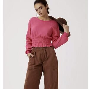 ANTHROPOLOGIE x MAEVE Smocked Boat Neck Pullover Hot Pink {3P22}